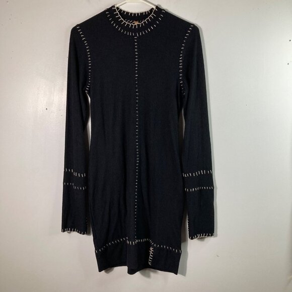 Free People Miranda Mini Dress Body Con M Black Stitch Detail  NWT - Picture 2 of 11